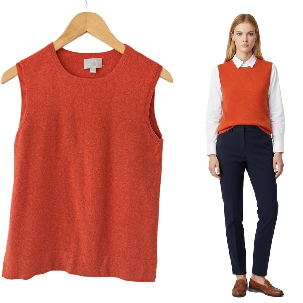 PURE COLLECTION Cashmere Knitted Tank Size 6 Sleeveless Sweater Burnt Orange